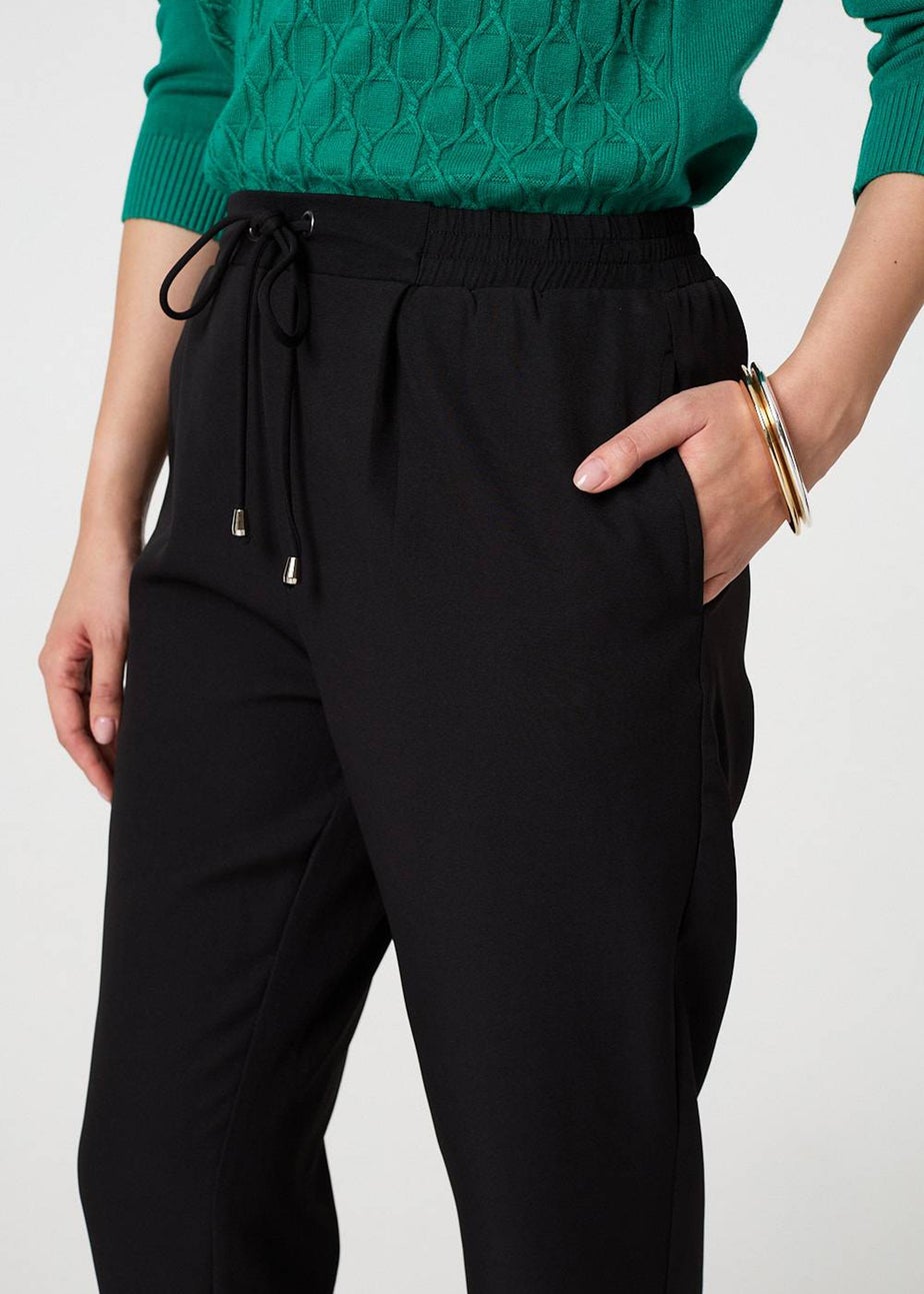 Izabel London Black Plain Drawstring Waist Slim Trousers