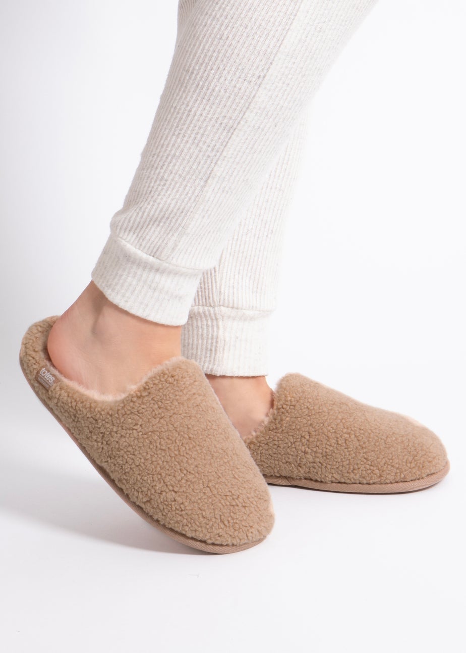 Totes Isotoner Natural Ladies Curly Fur Mule