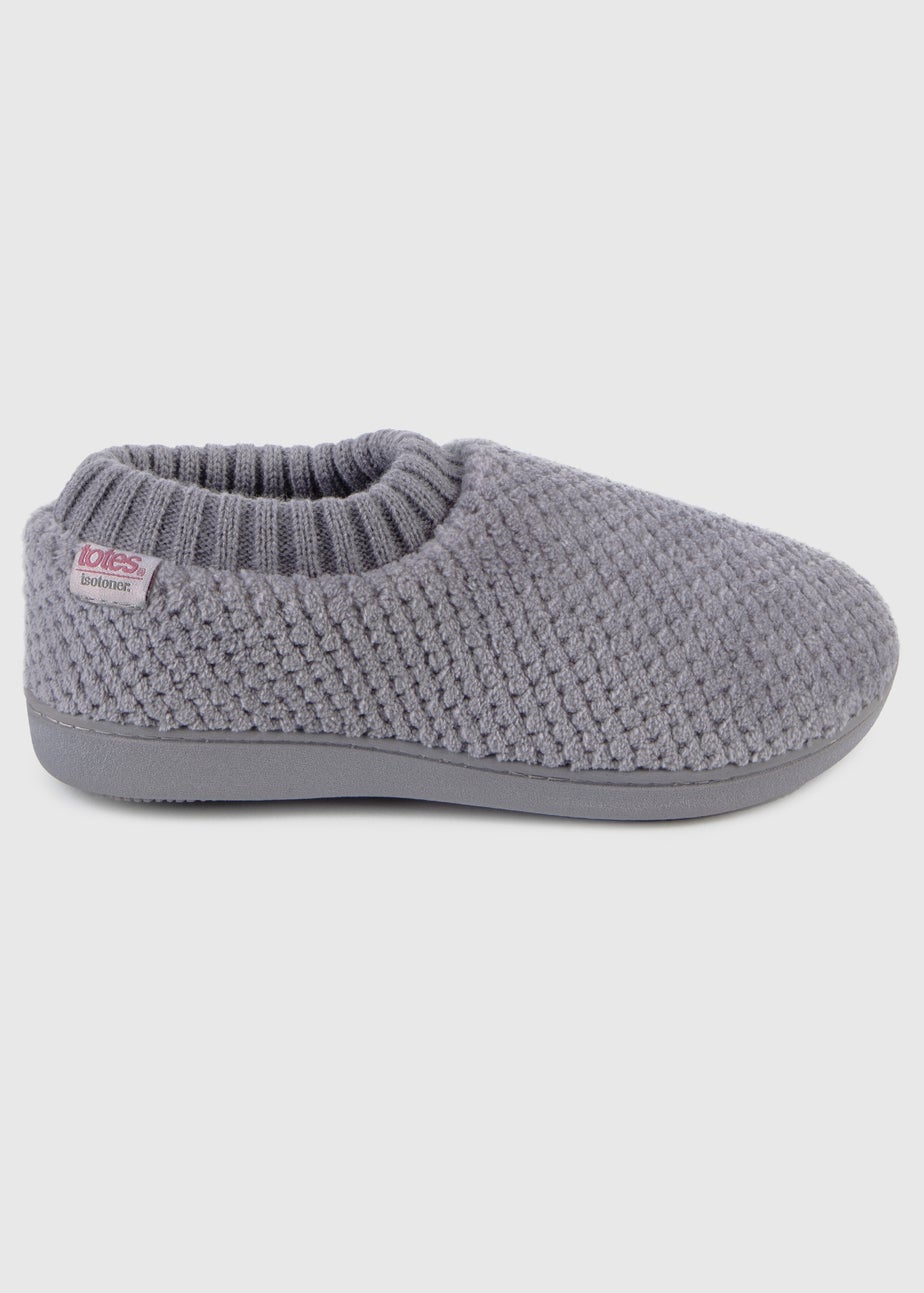 Totes Isotoner Grey Ladies Popcorn Full Back Bootie Slipper