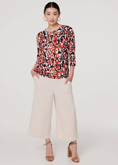 Izabel London Orange Printed Boat Neck Top