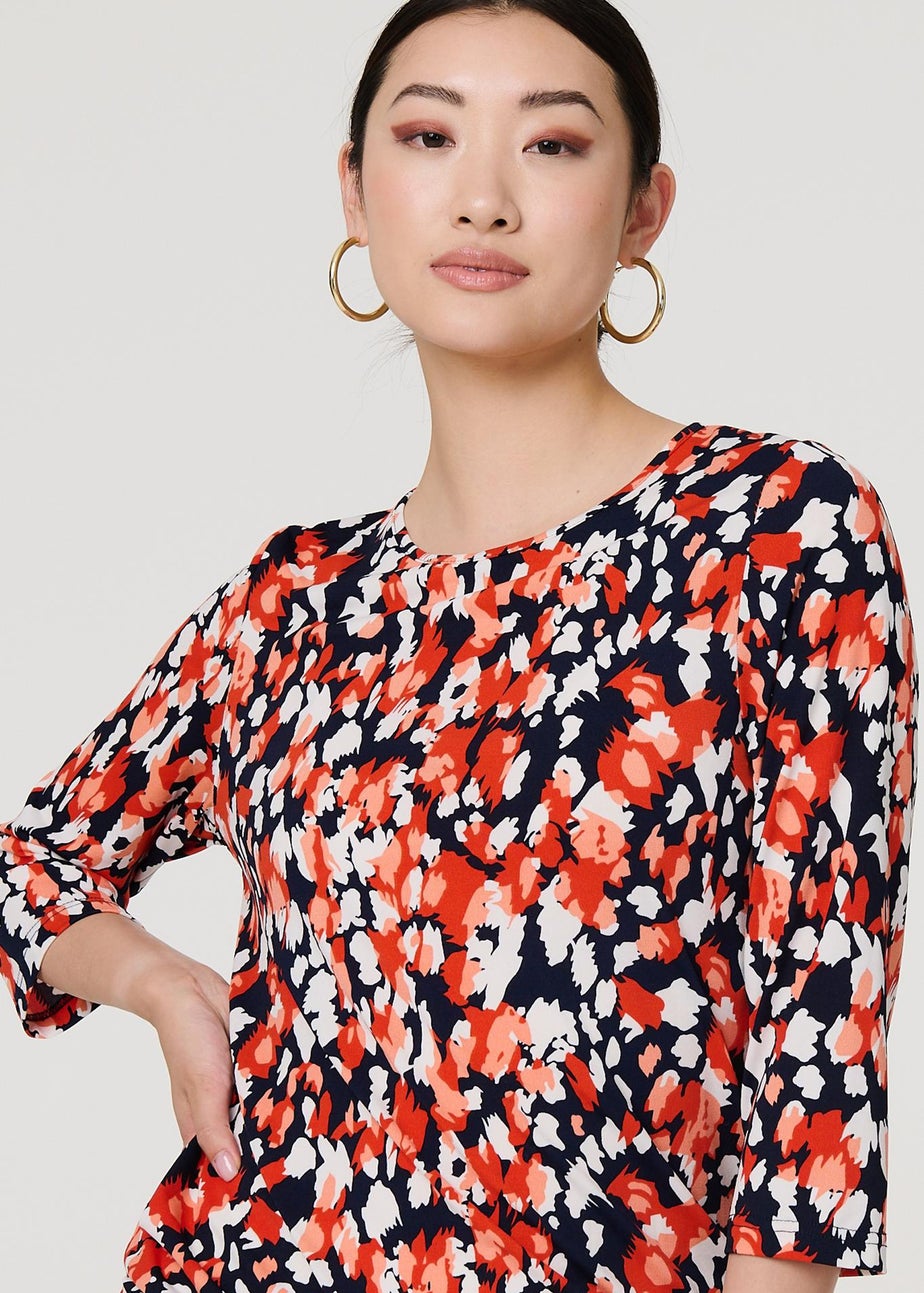 Izabel London Orange Printed Boat Neck Top