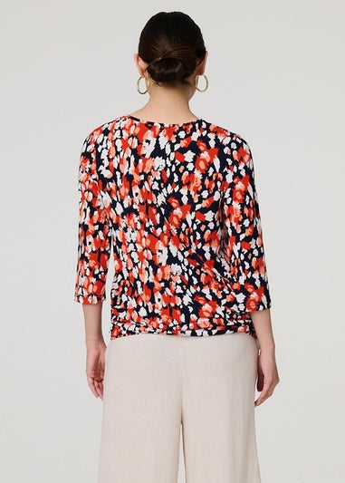 Izabel London Orange Printed Boat Neck Top