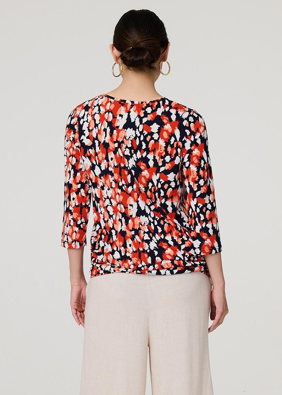 Izabel London Orange Printed Boat Neck Top