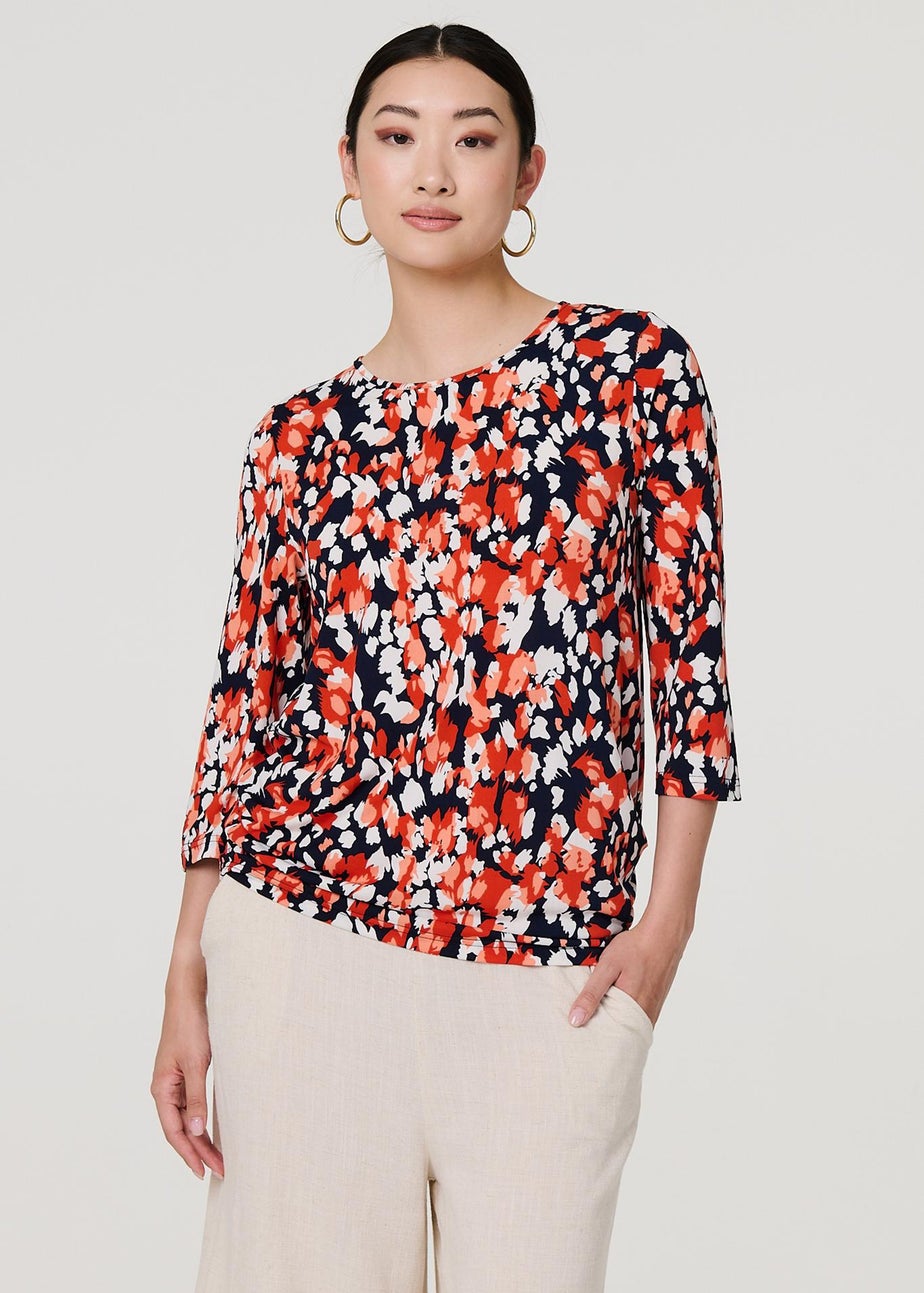 Izabel London Orange Printed Boat Neck Top