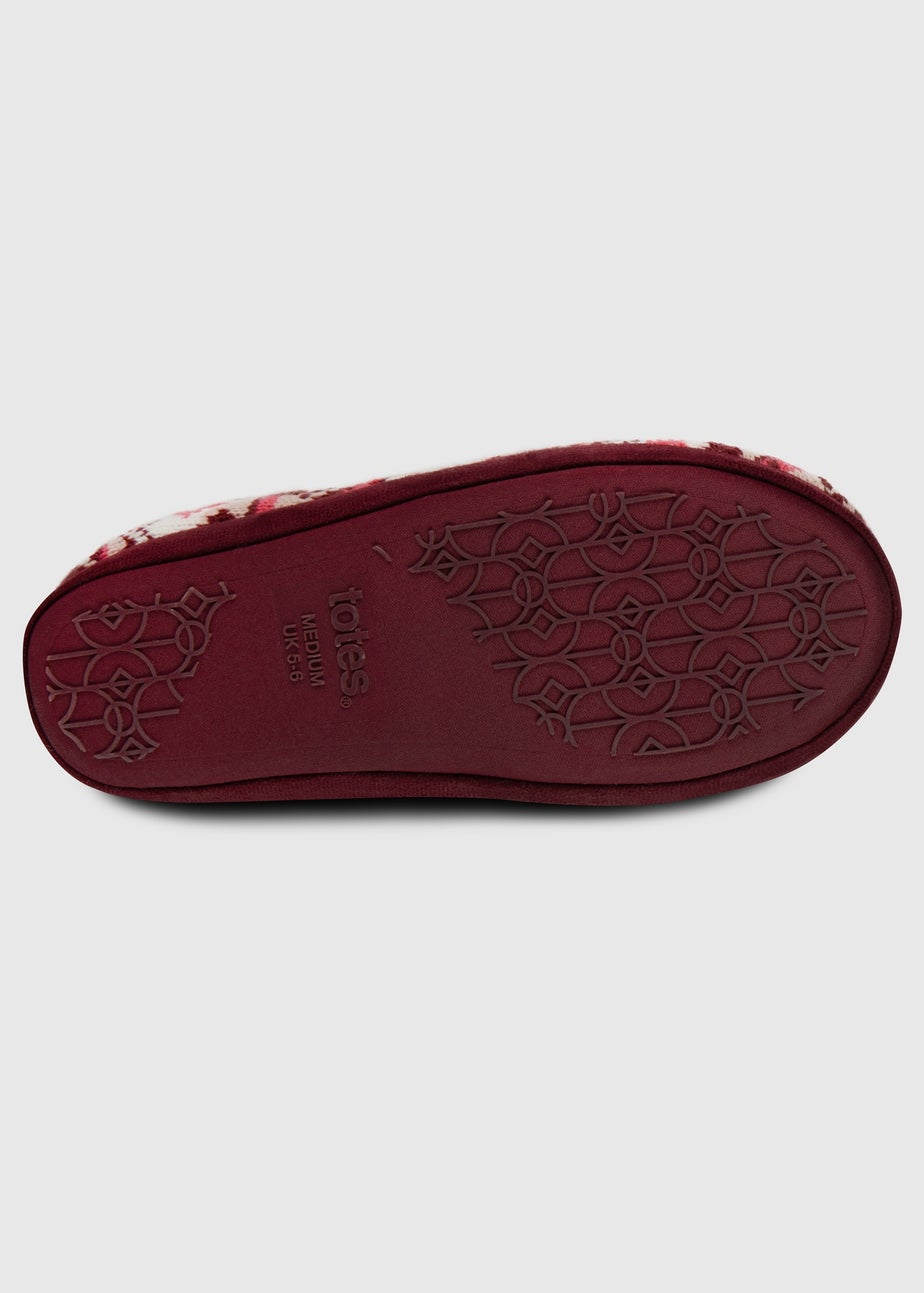 Totes Toasties Ladies Fair Isle Knit Boot Slippers With Faux Fur Cuff