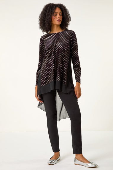 Roman Rose Glitter Spot Print Chiffon Hem Tunic Top
