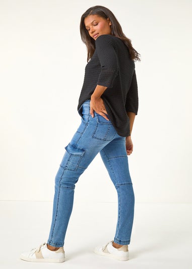 Roman Black Crochet Knit Tunic Stretch Top