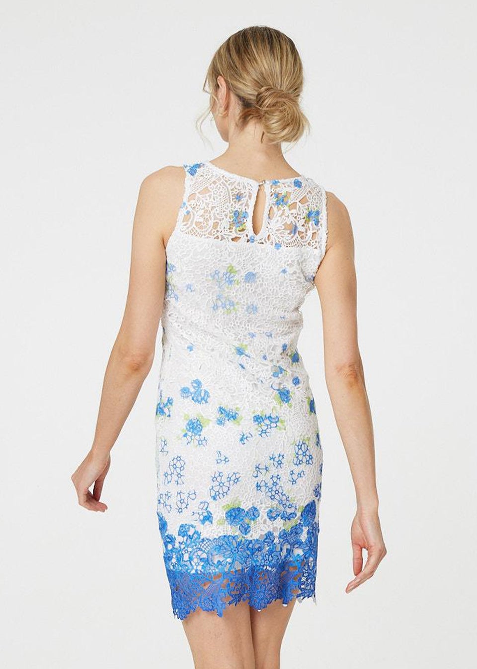 Izabel London White Floral Lace Sleeveless Bodycon Mini Dress