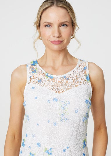 Izabel London White Floral Lace Sleeveless Bodycon Mini Dress