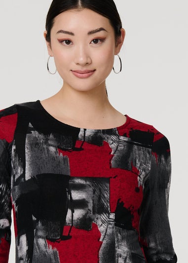 Izabel London Red Abstract Hanky Hem Midi Dress