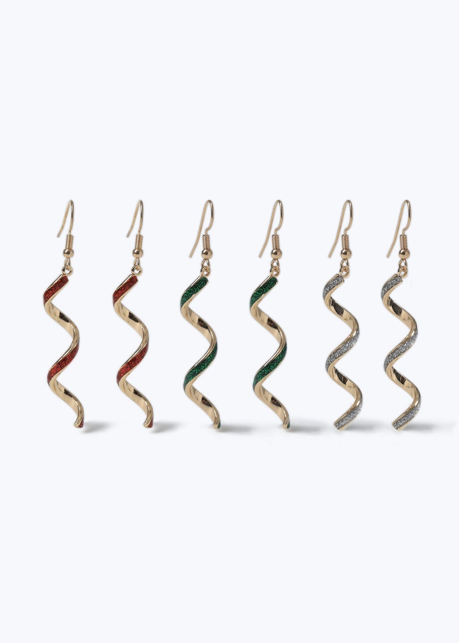 Muse 3 Pack Multicolour Christmas Spiral Earrings