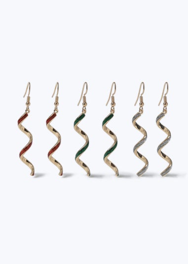 Muse 3 Pack Multicolour Christmas Spiral Earrings