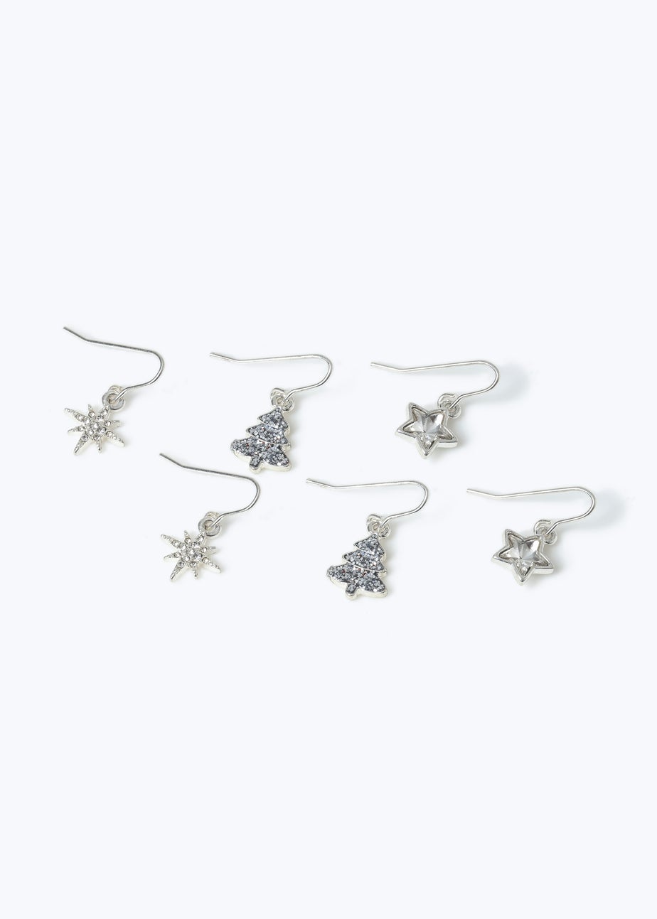 Muse 3 Pack Silver Christmas Classy Tree Earrings