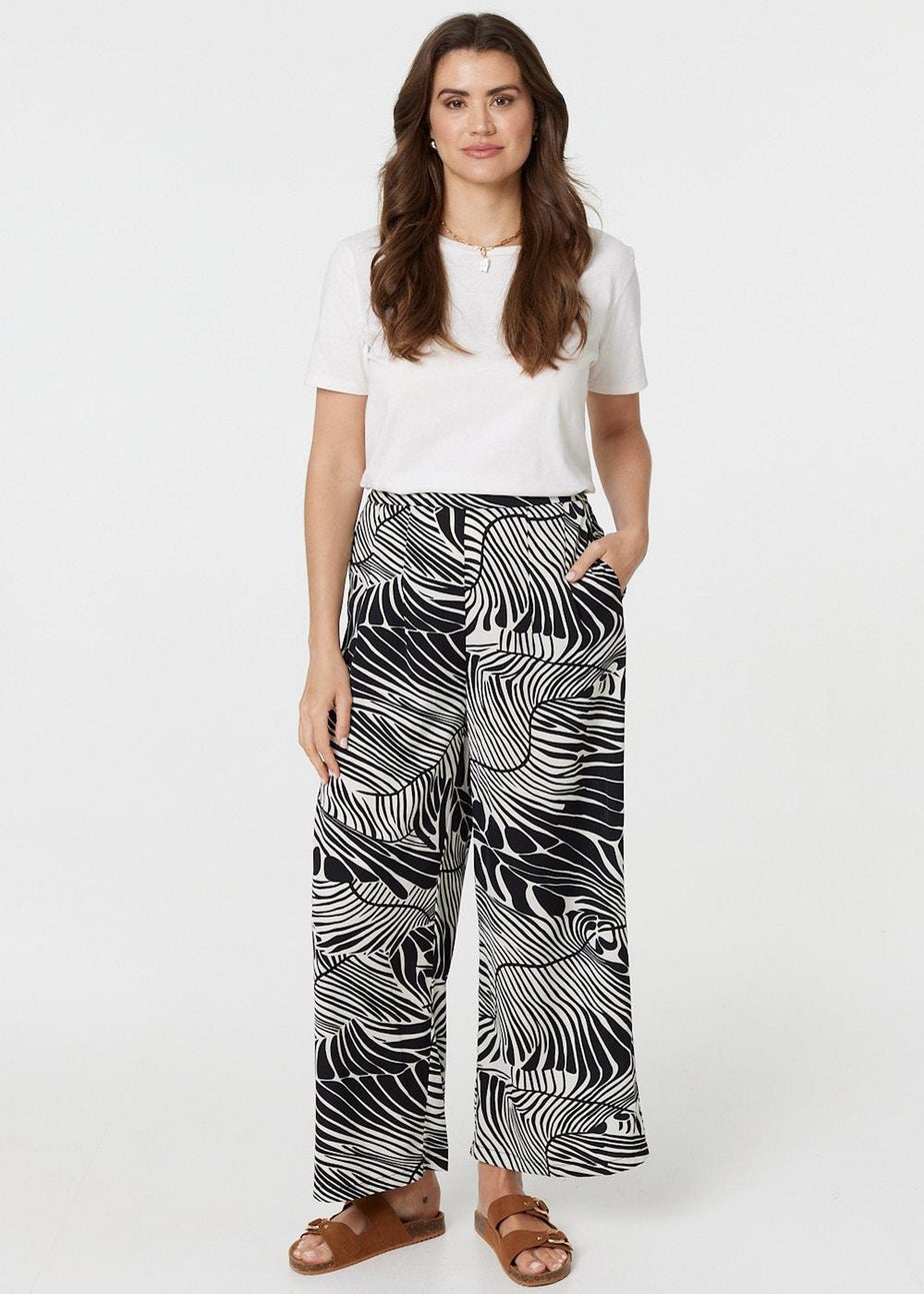 Izabel London Black Printed High Waisted Wide Leg Trousers