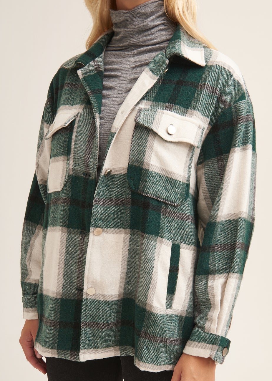 Gini London Green Check Oversized Pocket Detail Shacket