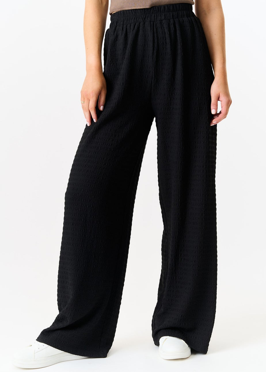 Gini London Black Textured Elastic Waist Pull On Trousers