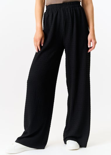 Gini London Black Textured Elastic Waist Pull On Trousers