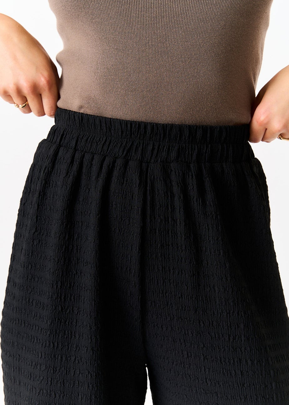Gini London Black Textured Elastic Waist Pull On Trousers