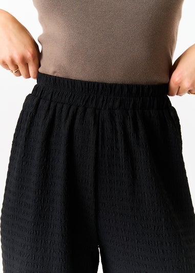 Gini London Black Textured Elastic Waist Pull On Trousers