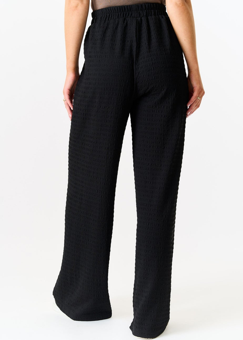 Gini London Black Textured Elastic Waist Pull On Trousers