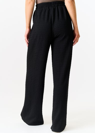 Gini London Black Textured Elastic Waist Pull On Trousers