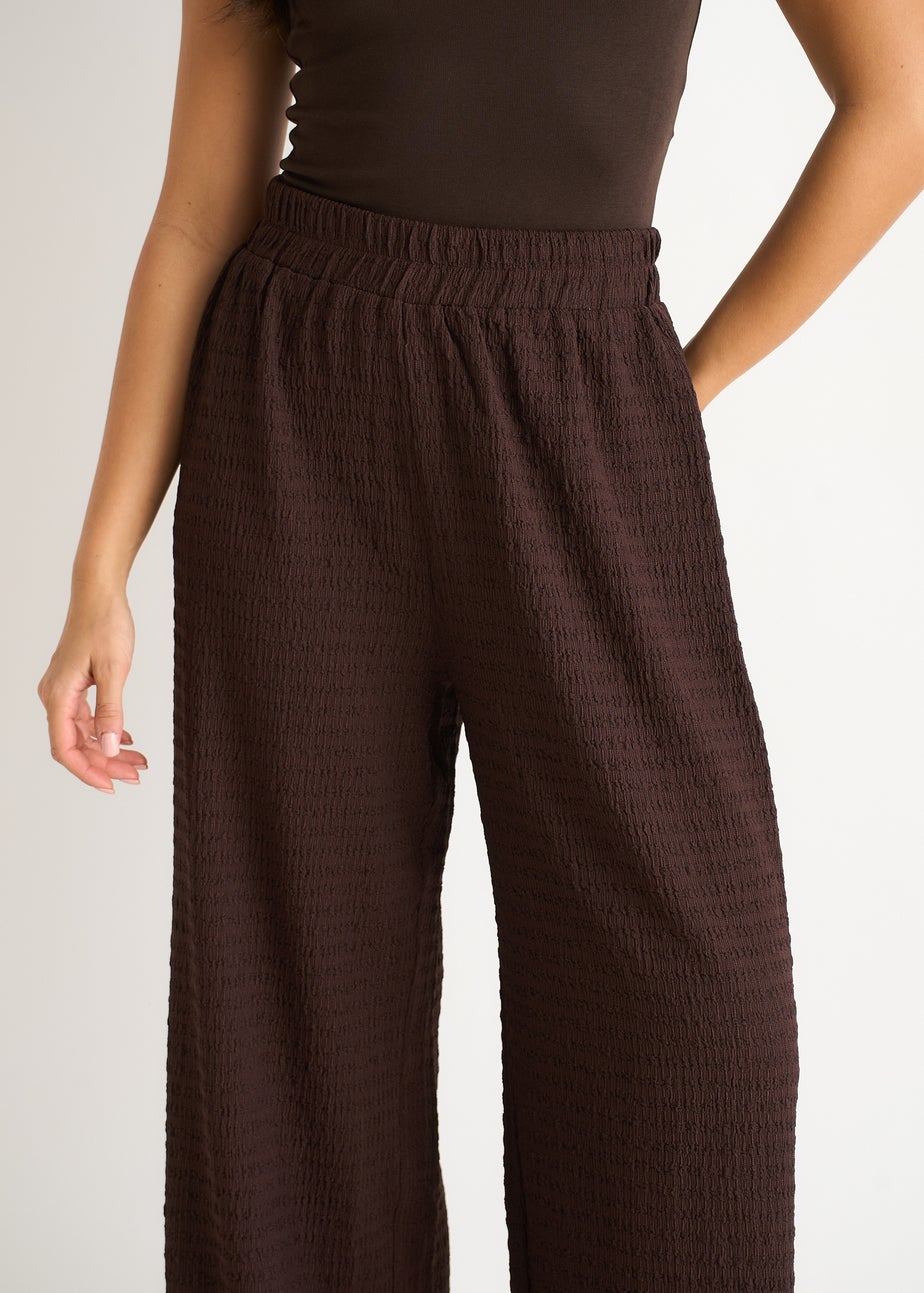 Gini London Chocolate Textured Elastic Waist Pull On Trousers