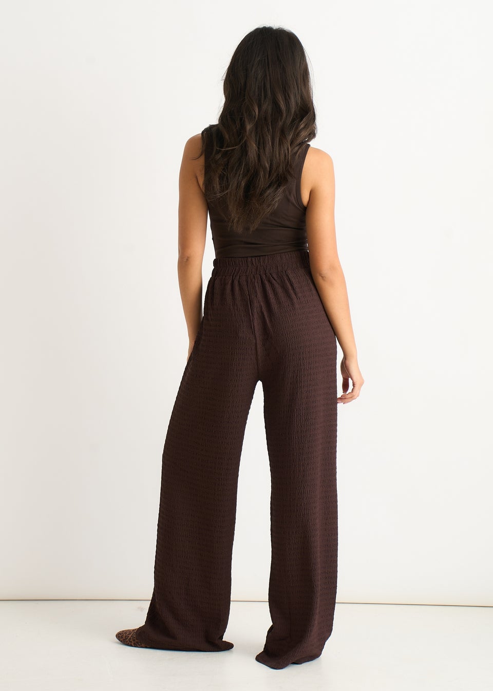 Gini London Chocolate Textured Elastic Waist Pull On Trousers
