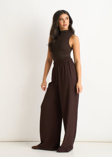 Gini London Chocolate Textured Elastic Waist Pull On Trousers