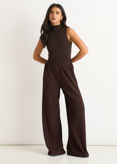 Gini London Chocolate Textured Elastic Waist Pull On Trousers