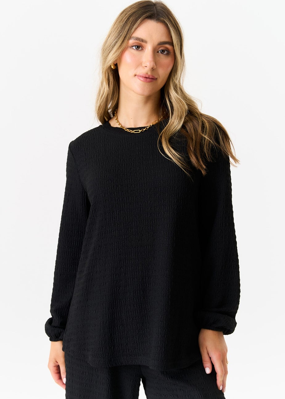 Gini London Black Textured Long Sleeves Oversized Top