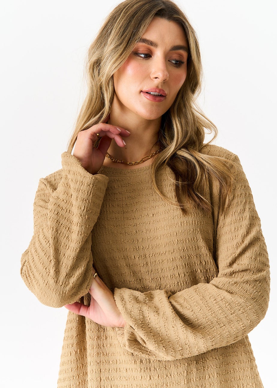 Gini London Camel Textured Long Sleeves Oversized Top