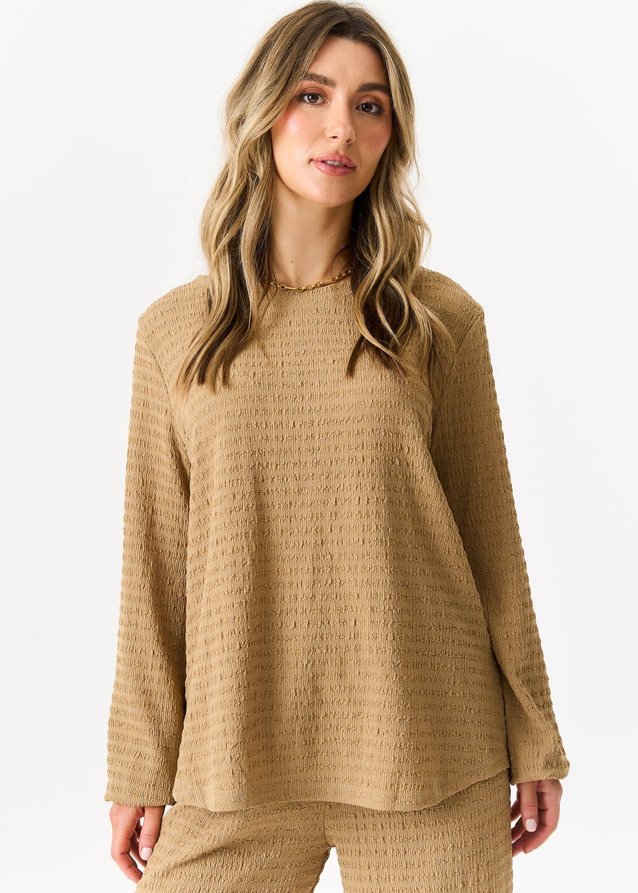 Gini London Camel Textured Long Sleeves Oversized Top