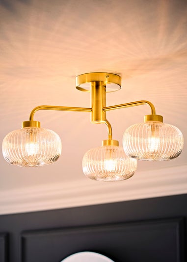 ValueLights Amaia Brushed Gold Semi-Flush Light with Clear Globe Shade