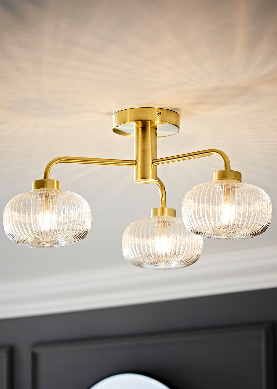 ValueLights Amaia Brushed Gold Semi-Flush Light with Clear Globe Shade