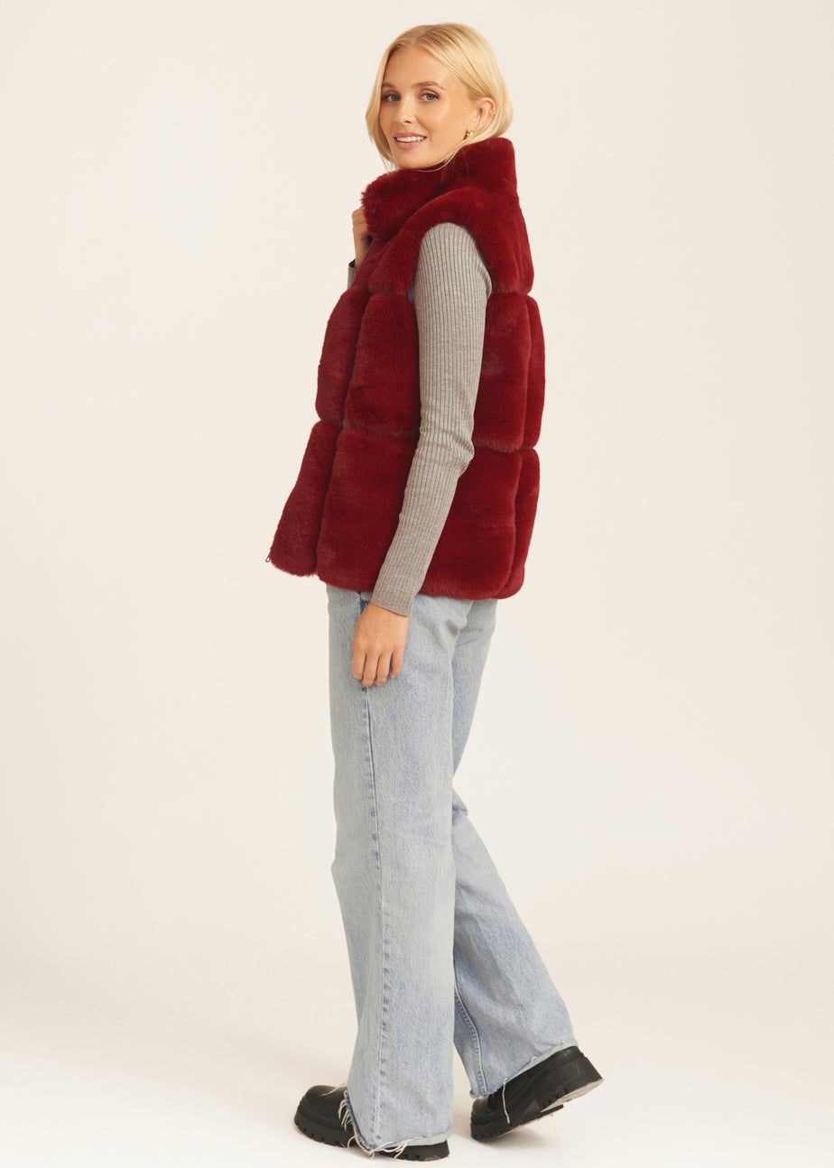 Gini London Red Faux Fur Zip Front Gilet