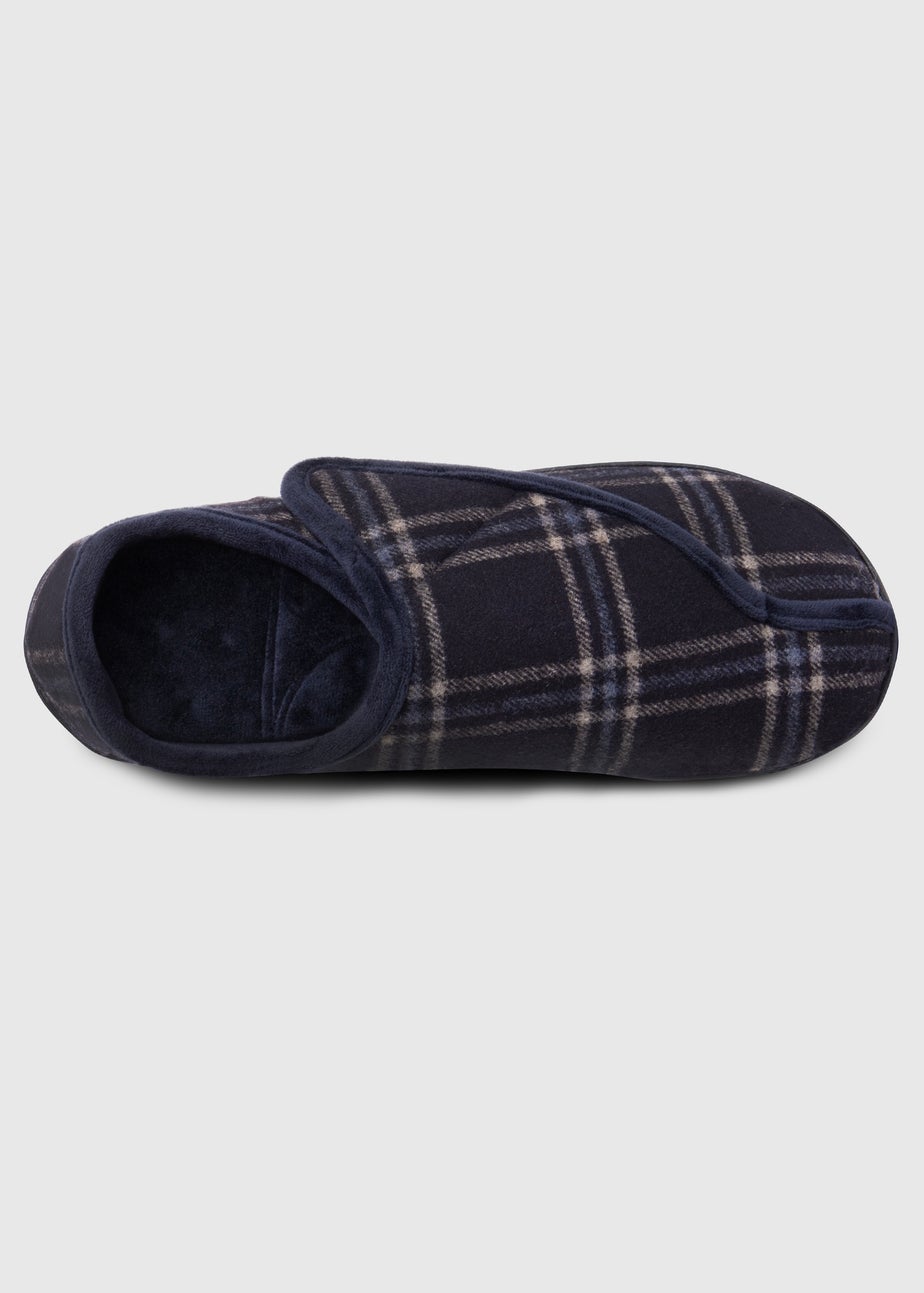 Totes Isotoner Navy Velour Closed Back Slipper With Velcro Opening