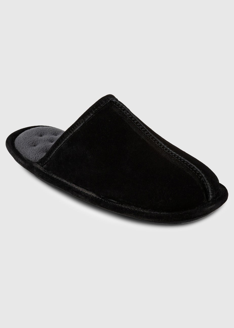 Totes Isotoner Black Real Suede Mule Slipper