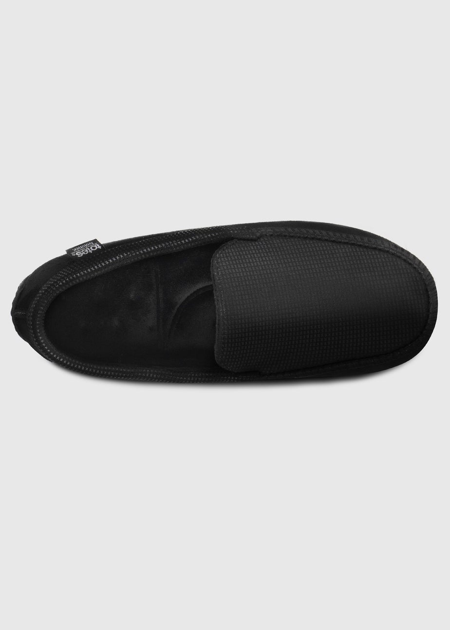 Totes Isotoner Black Square Patterned Smart Moccasin Slipper