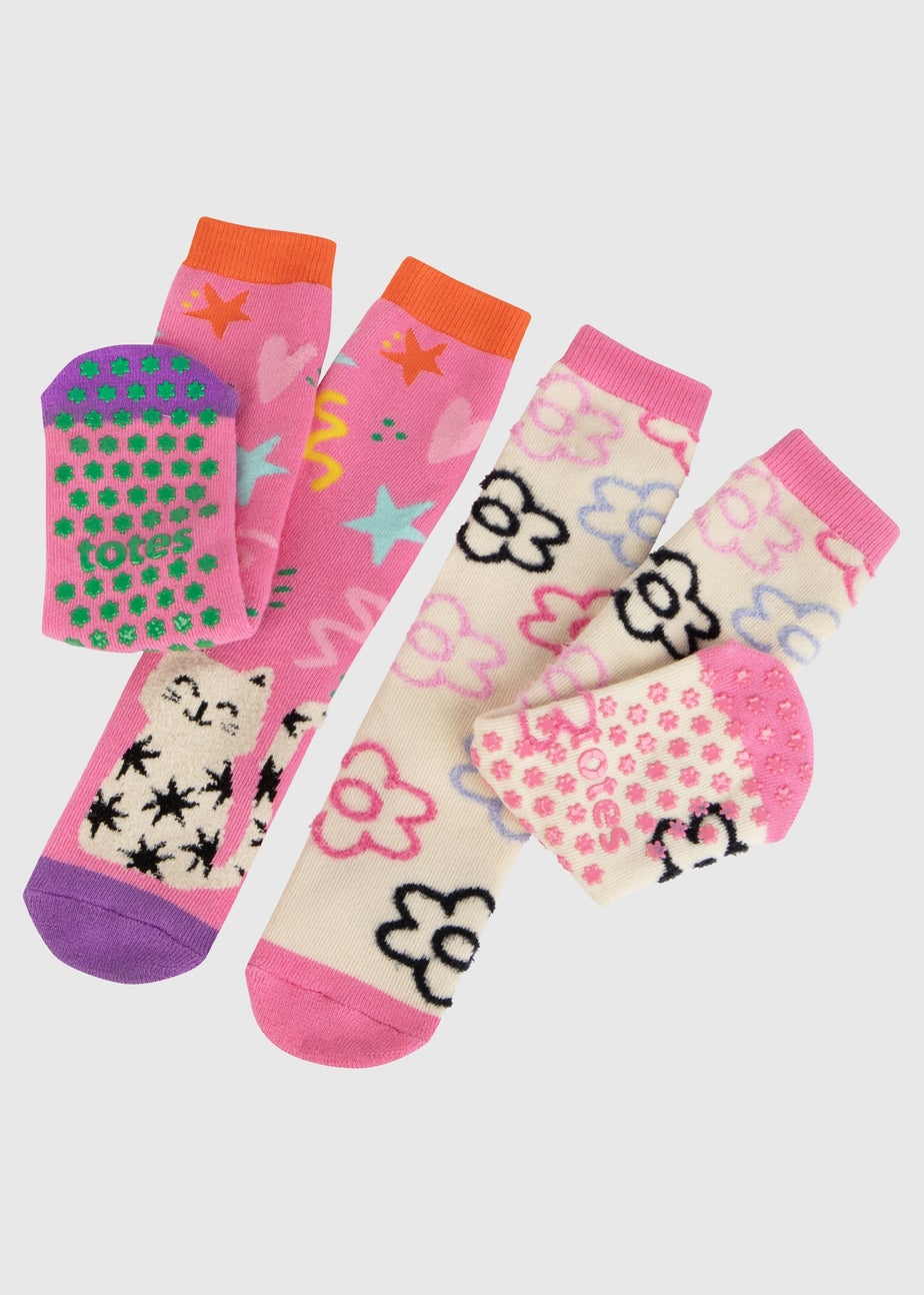Totes Toasties Pink Kids Original Slipper-Sox (Twin Pack)