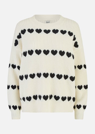Yumi Ivory Knitted Jumper With Heart Stripes