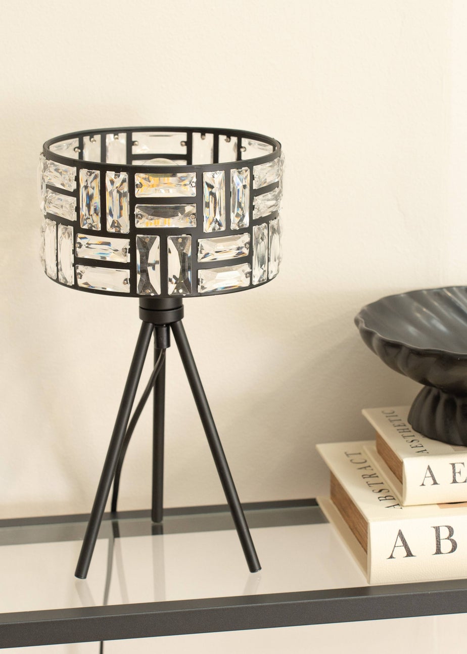 ValueLights Elise Matte Black Table Lamp with Black Drum Shade