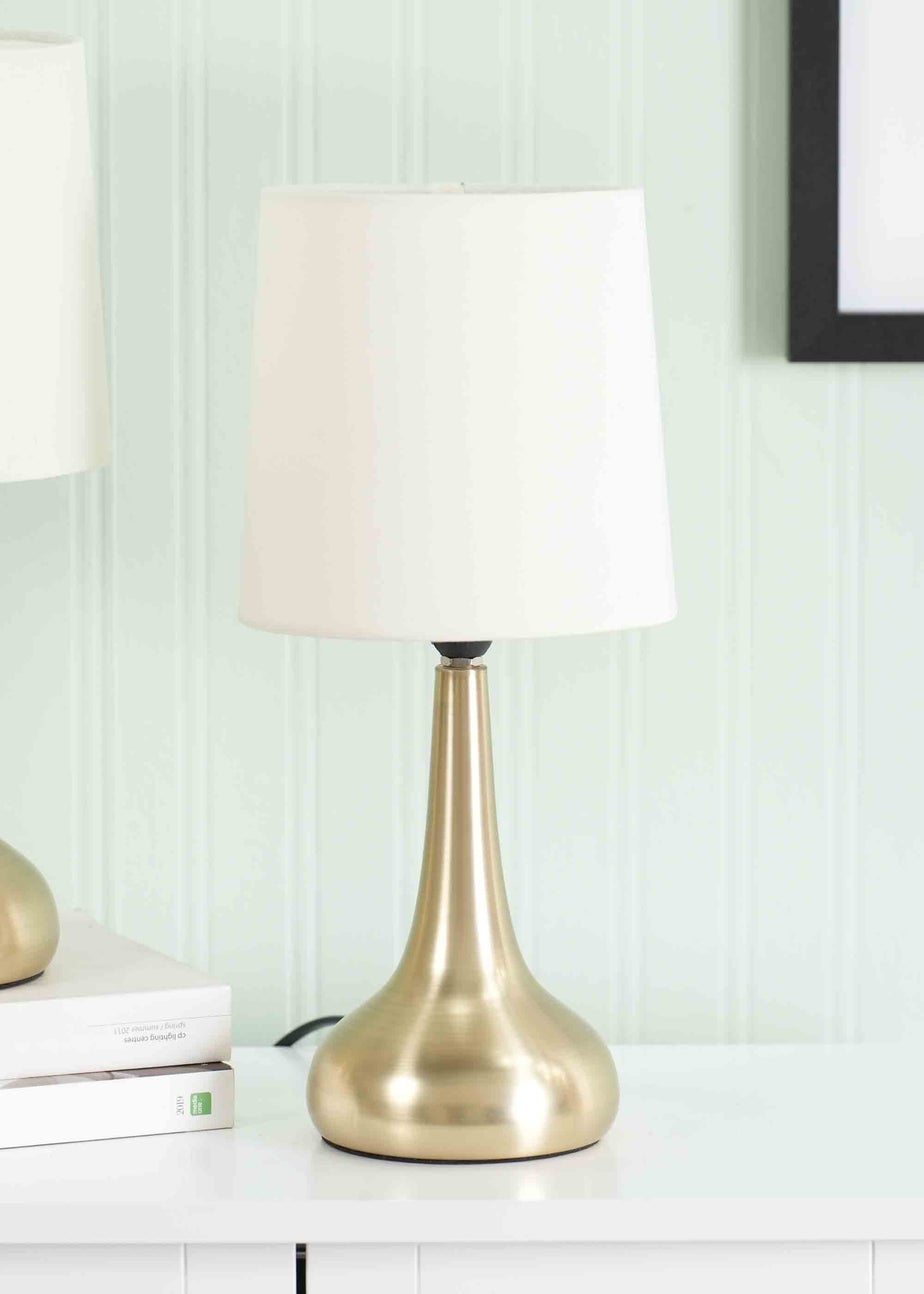 ValueLights Pair of Dimmable Gold Table Lamp with Cream Drum Shade