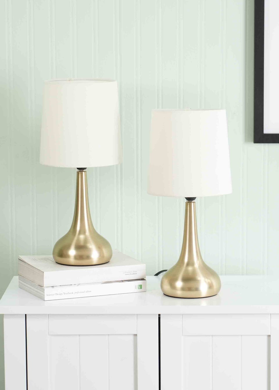 ValueLights Pair of Dimmable Gold Table Lamp with Cream Drum Shade