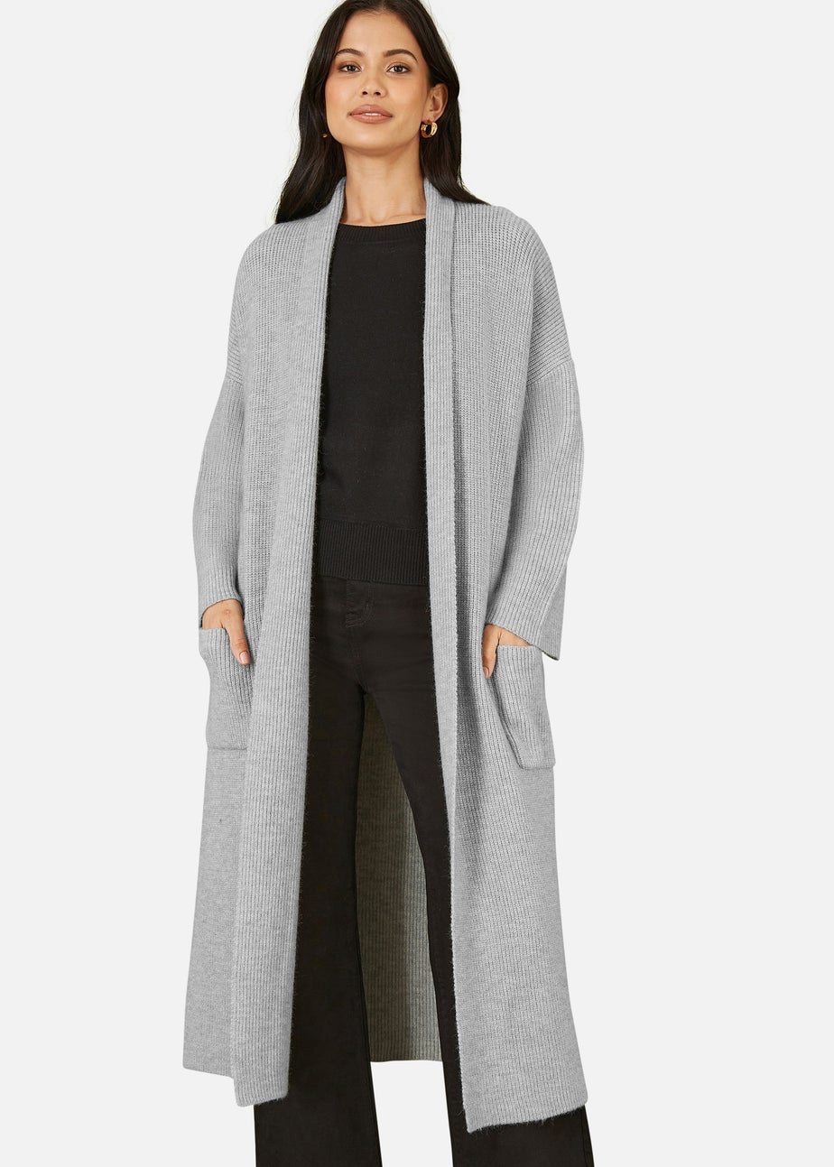 Yumi Grey Knitted Maxi Cardigan With Pockets