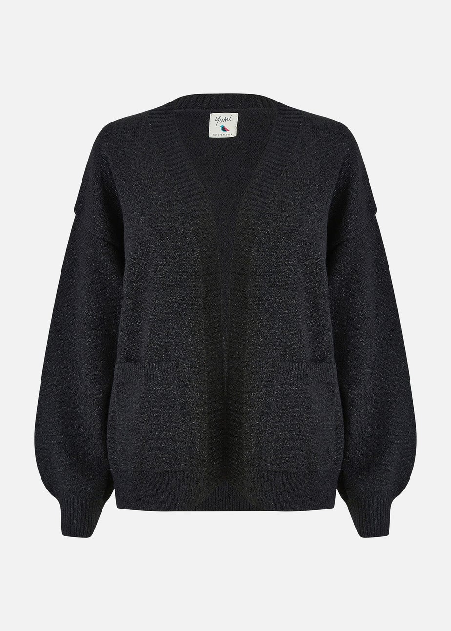 Yumi Black Metallic Relaxed Slouchy Cardigan With Pockets
