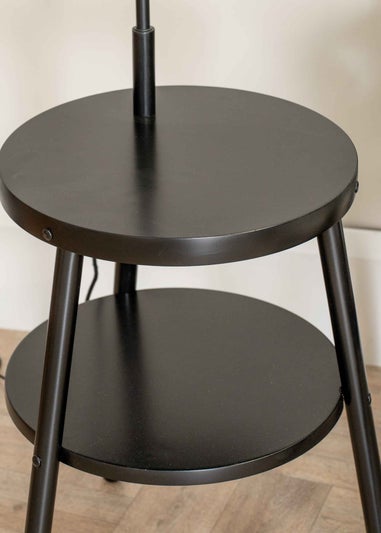 ValueLights Crowther Black Floor Lamp with Small Natural Tapered Shade