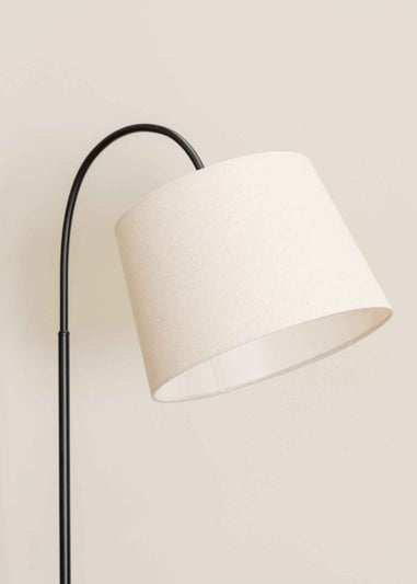 ValueLights Crowther Black Floor Lamp with Small Natural Tapered Shade