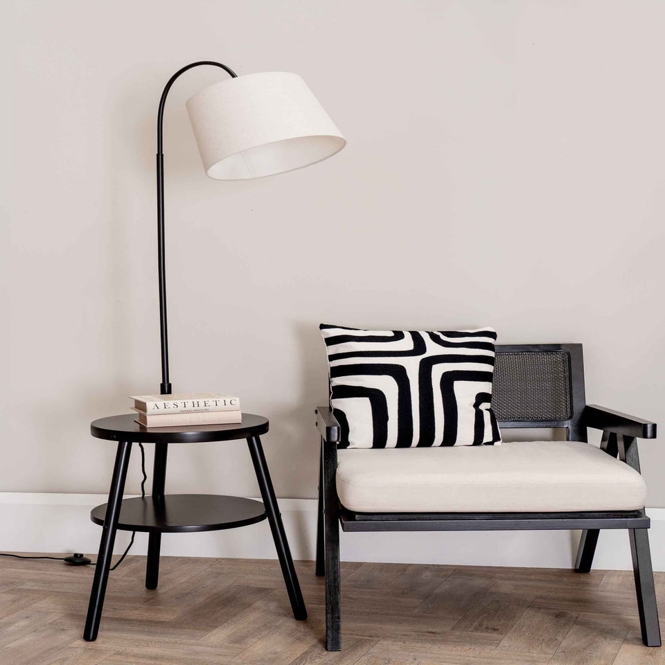 ValueLights Crowther Black Floor Lamp with Small Natural Tapered Shade