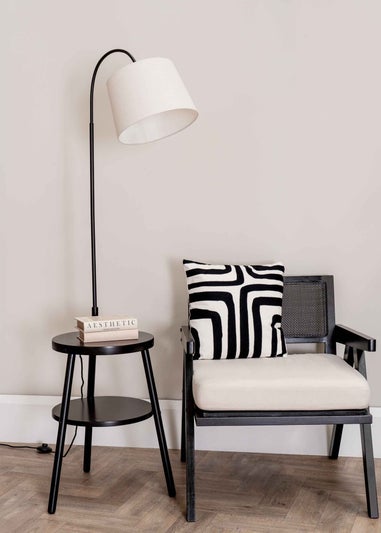ValueLights Crowther Black Floor Lamp with Small Natural Tapered Shade