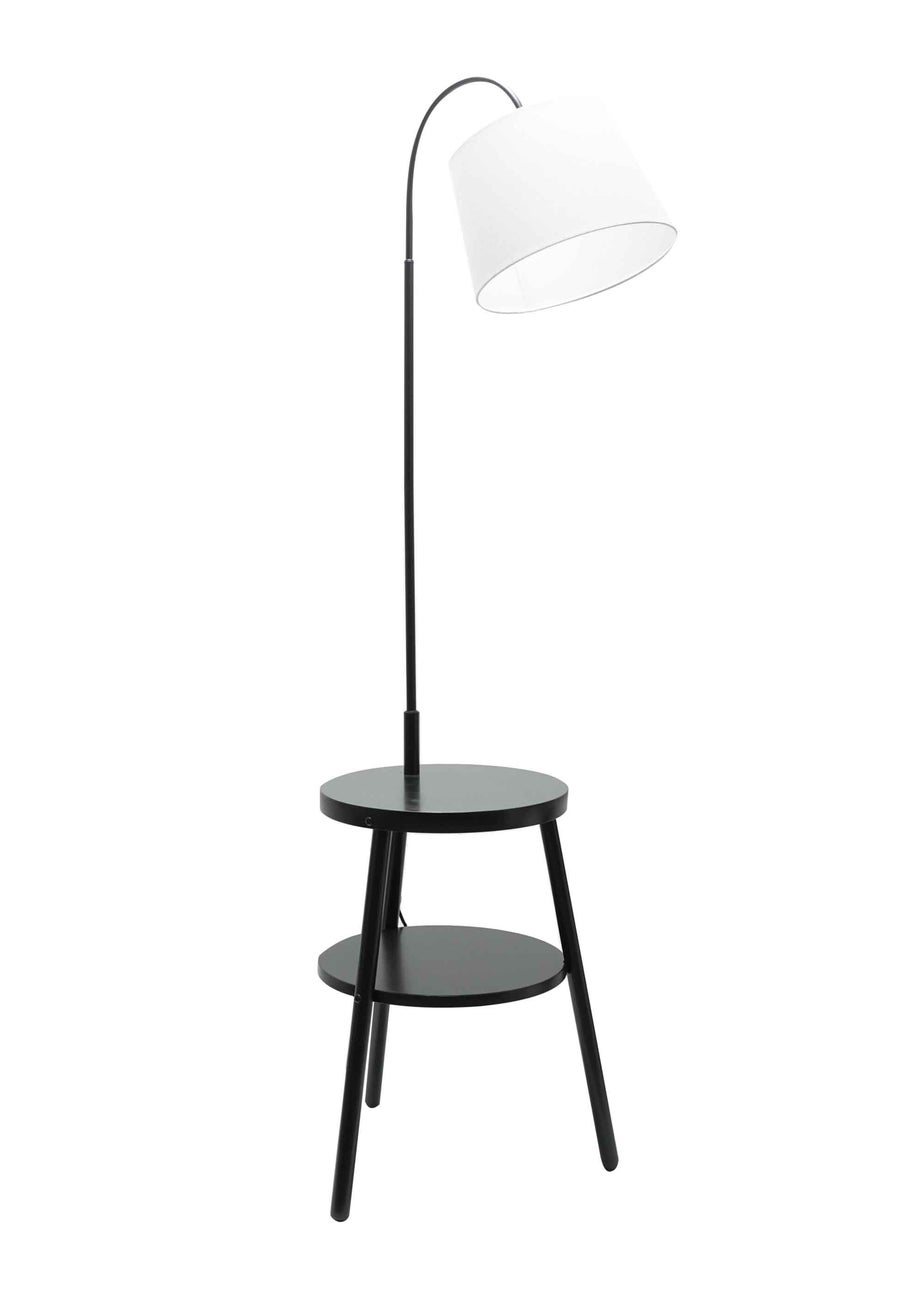 ValueLights Crowther Black Floor Lamp with Small Natural Tapered Shade